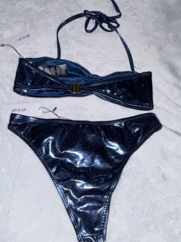 Nasty Gal Metallic Navy Bandeau Bikini Set - Image 8