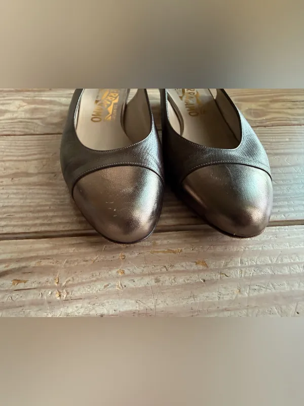 Salvatore Ferragamo Metallic Slingback Pumps size 6.5 - Image 4