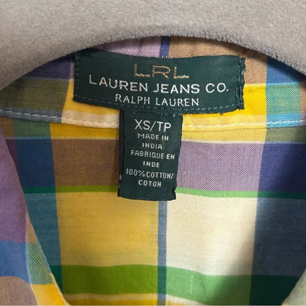Lauren Ralph Lauren Women’s Shirt Plaid 100% Cotton Button Up Roll Up Sleeves XS - Image 7