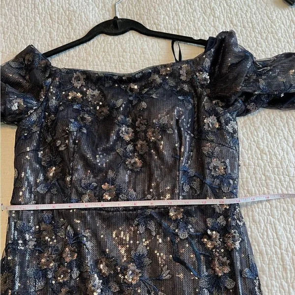 Aidan Mattox Blue Sequin Off the Shoulder‎ Dress Gown Long 6 - Image 14