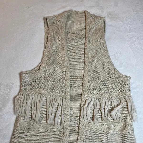 Women's Sleeveless Open Front Cable Knit Vest Duster Cardigan Size Med Casual - Image 3