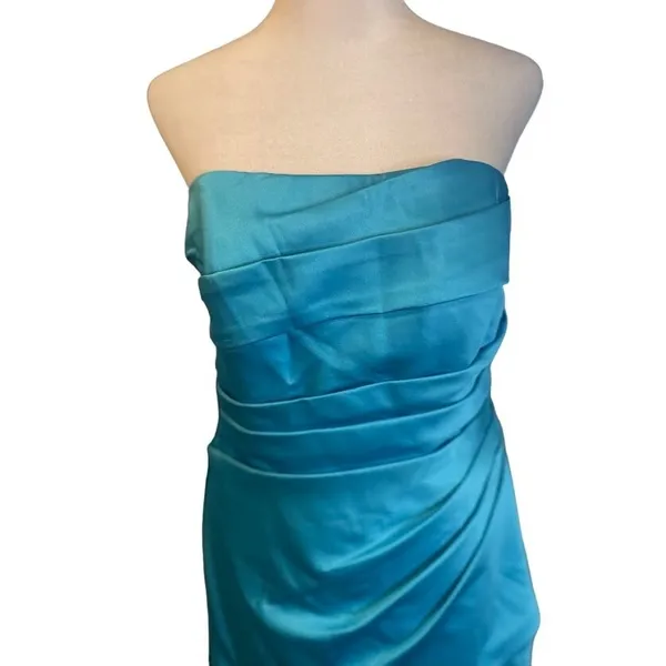 David's Bridal Strapless Mini‎ Dress Womens 10 Turquoise NWOT Ruched Satin - Image 3