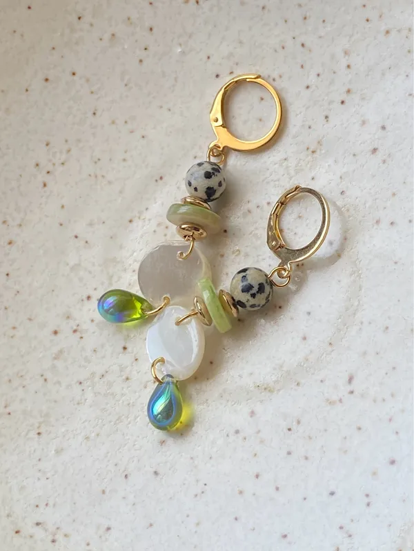 Handmade unique retro vintage fairy boho style dangle earrings🌀🍃💛 - Image 6