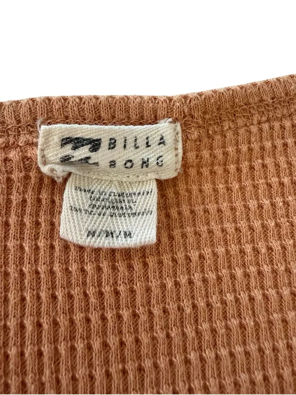 Billabong Long-Sleeve Waffle Henley Top - Coral Peach Orange - Image 3