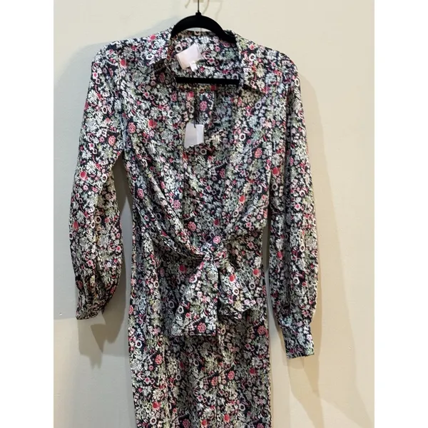 $395 Cinq A Sept Women's Blue Multi Quin Floral Print Long Sleeve Dress‎ Size 2 - Image 5