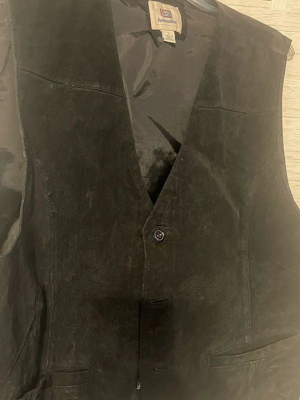 Vtg Faded Glory Black Leather Vest Size Large Country Cowboy Classic - Image 2
