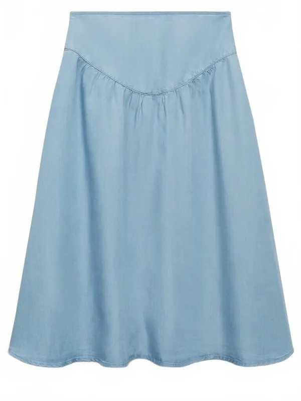 Mango Soft Denim Midi-Skirt with Gathered Detail NWT Haley Medium Blue XS - Image 2