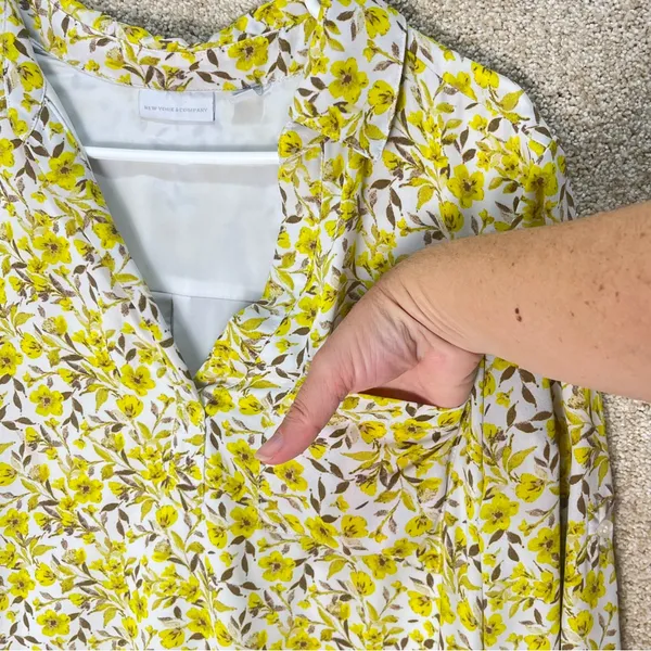 Imperfect yellow floral pocket dress vneck pointed collar lined‎ bright bohemian - Image 7