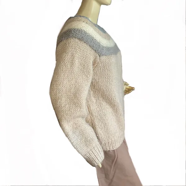 Vintage 1980'S Handmade Knit Mohair Taupe Pullover Sweater (L) - Image 6