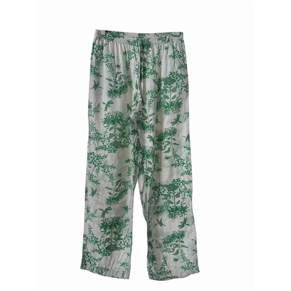 Piyama Pajama Set XS Green White Toile Botanical Rayon Pants Bali Resort #F13-1 - Image 9