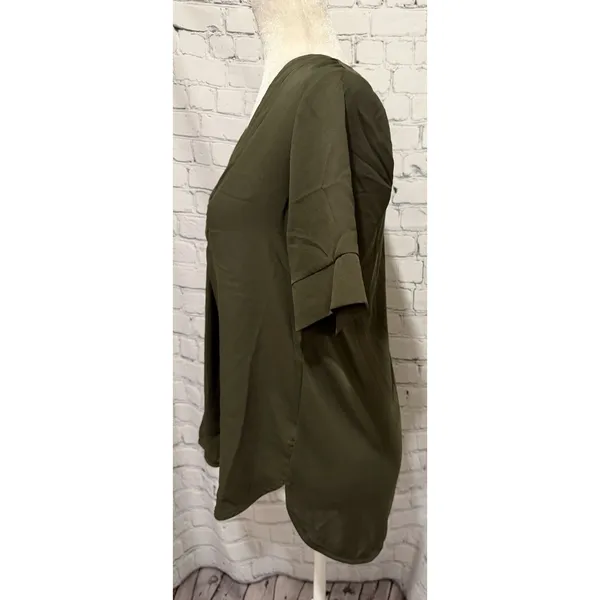 Ann Taylor Olive Green V-neck Tunic Pleated Front Short Sleeve Size Small - Image 3