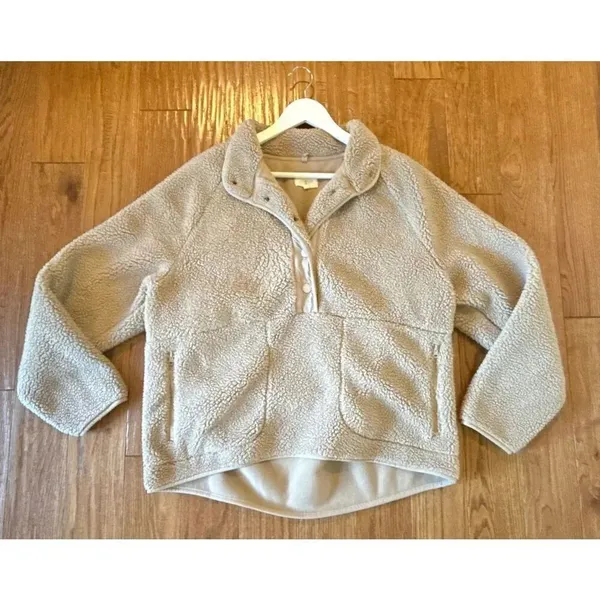 Lou & Grey Loft tan Sherpa oversized pullover fleece large - Image 2