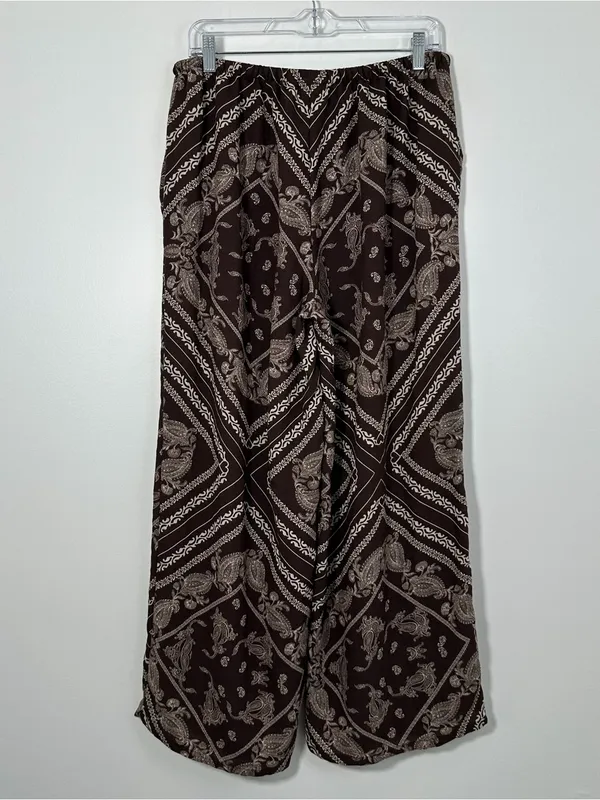 Dotti Women’s Brown Paisley Wide Leg Pull-On Pants Size M Boho Palazzo - Image 3