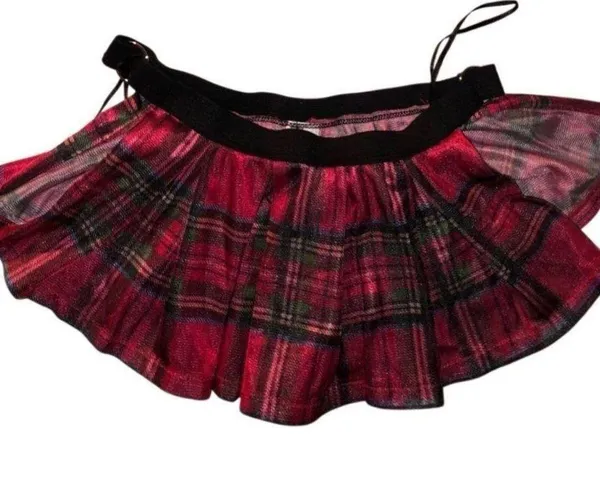 Hustler Hollywood Red Plaid side slit Skirt and Tie Set - Image 2