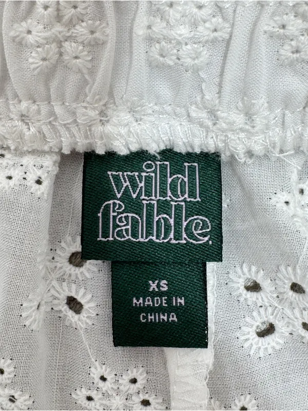 Wild Fable Eyelet Scallop Hem Boxer Shorts White XS‎ Cottagecore Elastic Pull On - Image 10