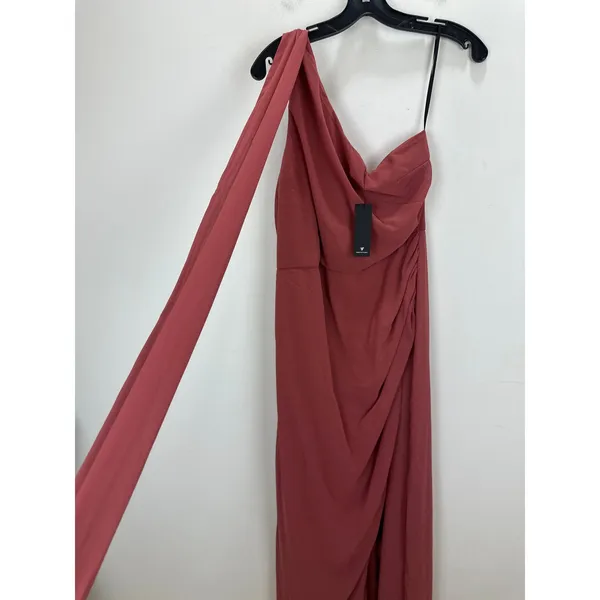 Lulus Adeline Rusty Rose One Shoulder Scarf Maxi Dress Formal Evening Large NWT - Image 9