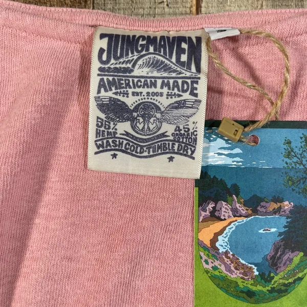 Jungmaven Taos Top Small Pink Hemp Organic Cotton Boxy Pocket Tee NWT USA Made - Image 5