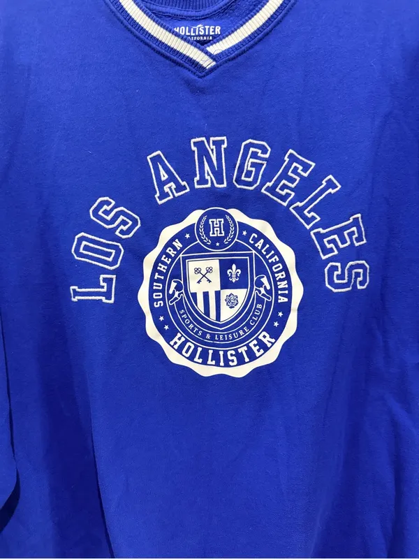 Hollister Los Angeles Varsity Sweatshirt Blue V-Neck Pullover Size L Oversized - Image 6