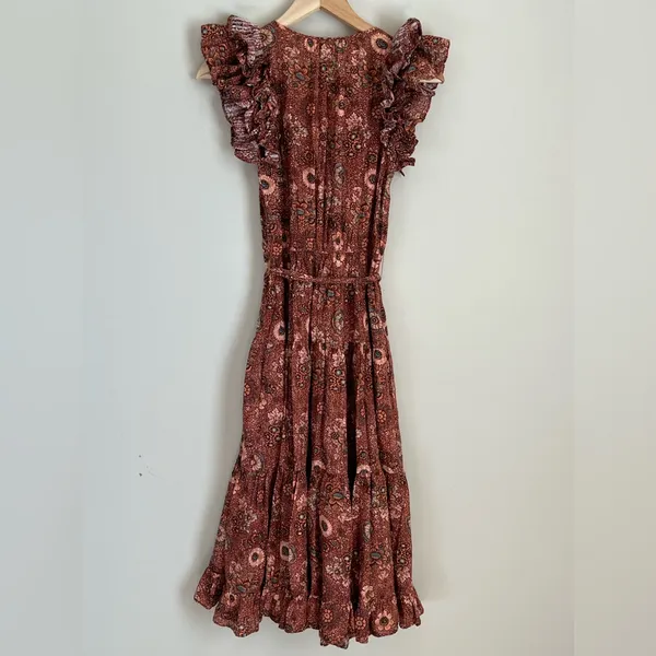Ulla Johnson Johnson Virginia Midi Dress Size 0 Belted Flutter Sleeve Tiered - Image 5