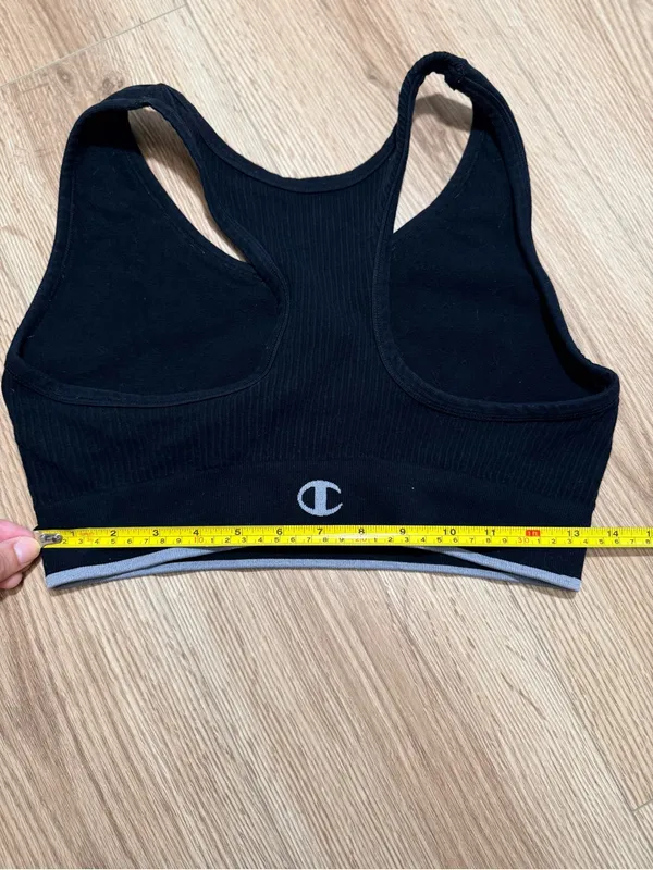 Champion Womens Seamless Sports Bra S Black Gray Chevron Racerback Logo Crop - Image 3