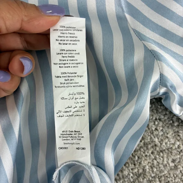 Boohoo Womens Pajama Set Size 2 Blue White Striped Shirt Shorts Sleepwear Lounge - Image 11