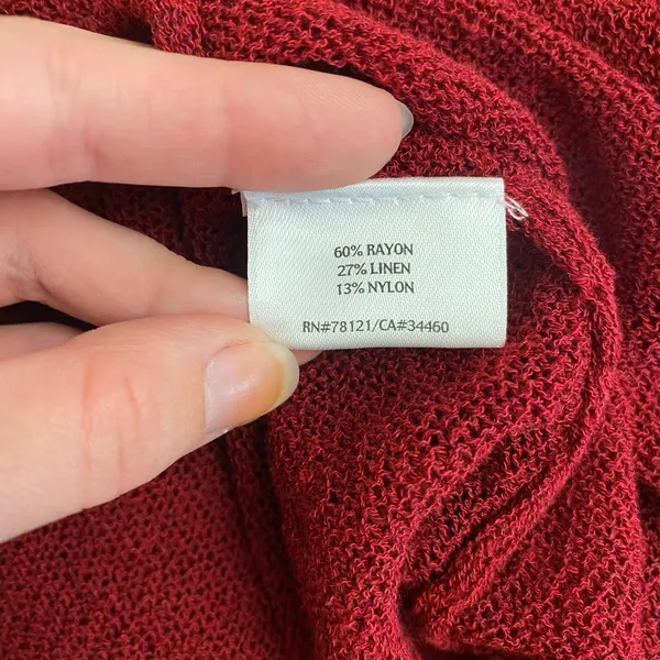 Eileen Fisher Wine Red Linen Blend Open Knit Open Front Ruffle‎ Cardigan Size XS - Image 8