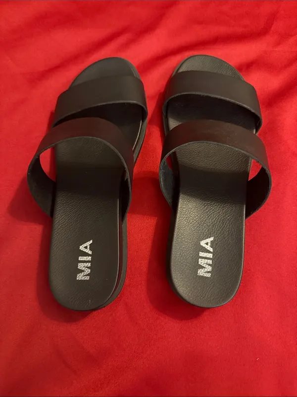 MIA Black Double Band Slide Sandals - Image 2