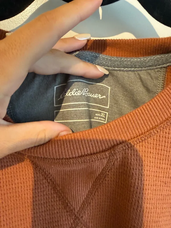 Eddie Bauer Rust Waffle-Knit Thermal Shirt Men’s XL Oversized Fit - Image 4
