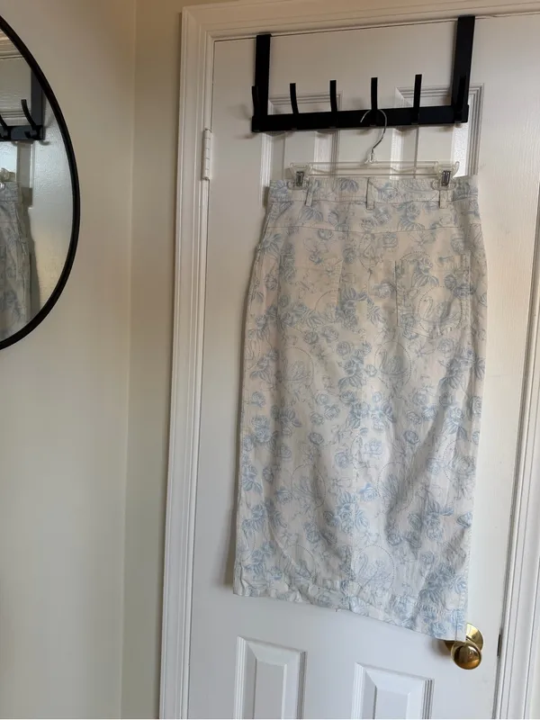 For Love & Lemons Chantal Blue Floral Swan Denim Midi Skirt M - Image 5