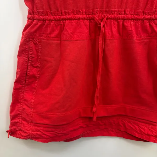 Daily Practice Anthropologie Red Ribbed Drawstring Mini Dress M Pockets - Image 3