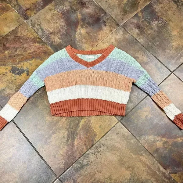 Aeropostale Pastel Block Color V-neck Knit Cropped Sweater Small - Image 5