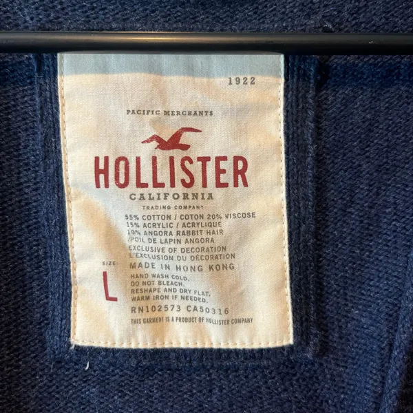 Y2k Hollister Navy Blue Button-Up‎ Cardigan V-Neck Women's Size Large - Image 3