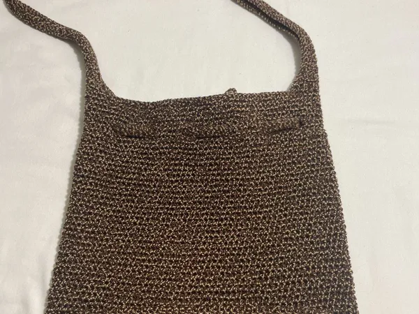 The Sak Brown Crochet Knit Drawstring Shoulder Bag Boho Slouch Hobo Purse - Image 7