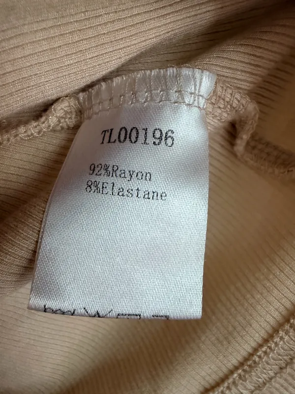 Beige Ribbed Fitted Long Sleeve Top Size S Tan - Image 3