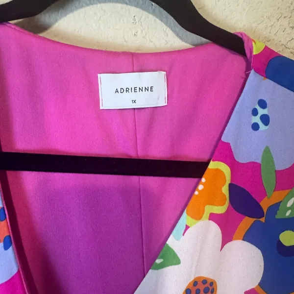 Adrienne Maxi Dress 1X Pink Floral Flower Power V-Neck Tiered Maximalist Bright - Image 4