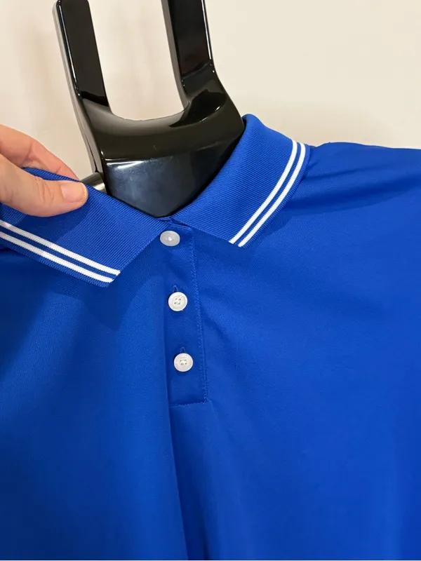 Nike Dri-FIT Women’s Golf Polo Medium Royal Blue White Stripe Collar Standard Fi - Image 3