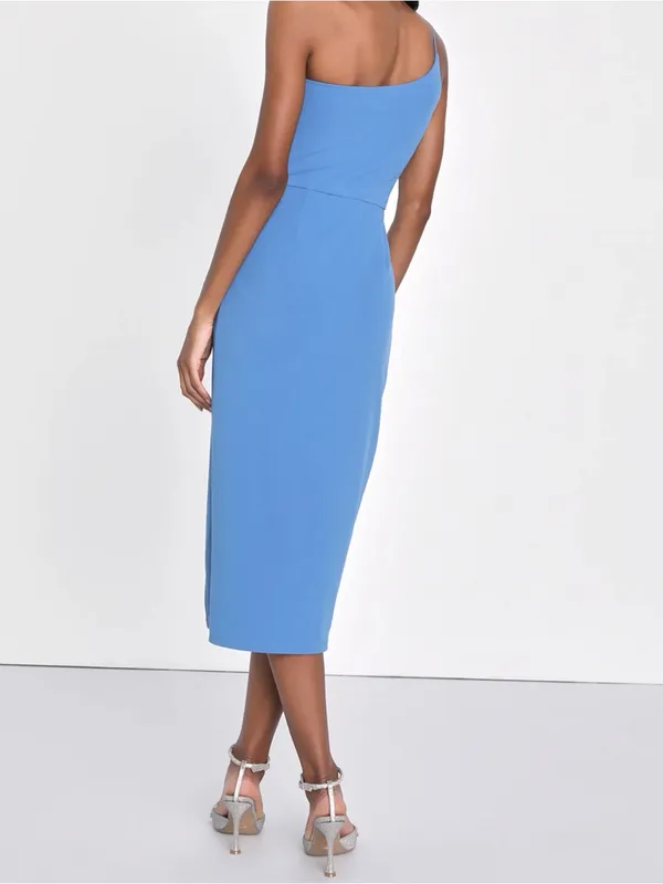 Lulus Women’s Elegant Allure Slate Blue One-Shoulder Sleeveless Midi Dress Size - Image 2