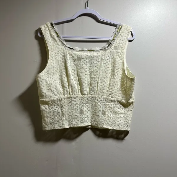 Willow + Root Cream Crop Tie Front Sleeveless Tank Top - Image 2