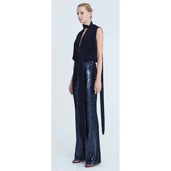 Halston VERONICA SEQUIN PANT Navy Size 0 All Over Sequin Cocktail Party $445 - Image 2