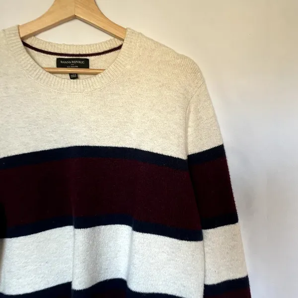 Banana Republic eco sweater‎ white red striped vintage knit women's size large - Image 2