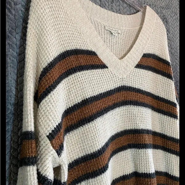 American Eagle Oversized Striped V-Neck Sweater - Image 2