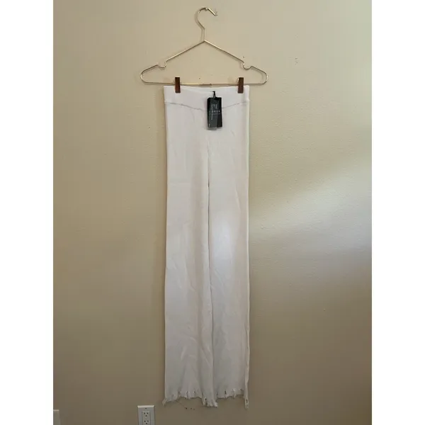 Lioness Anderson‎ Pants Size 4 White Ribbed Chewed Hem Elastic Waist - Image 3