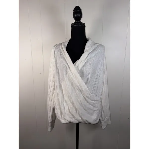 Maeve Anthropologie Women's Ivory Rafaela Hacci Surplice Front‎ Top Sweater M - Image 2