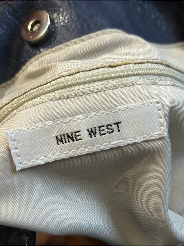 Nine West Large Textured Blue Shoulder Tote with Decorative Stitching - Image 12