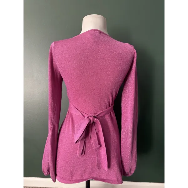 Vintage Y2K MKM Designs Pink Magenta Shimmer Long Sleeve Babydoll Top Sz Medium - Image 5