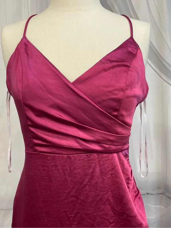 Lulus S Small Hot Night Out Magenta Satin Surplice Faux-Wrap Dress Wedding Guest - Image 6