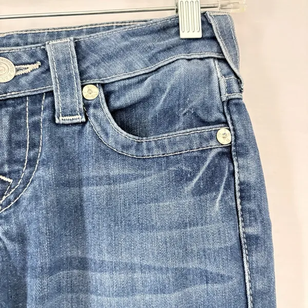 True Religion‎ Women's 25 Straight Leg Jean Blue Pockets Medium Wash Low Rise - Image 6