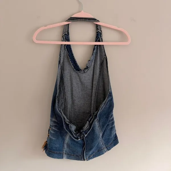 Y2k Medium Wash Village Jeans Denim Western Halter Neck Top - Image 6