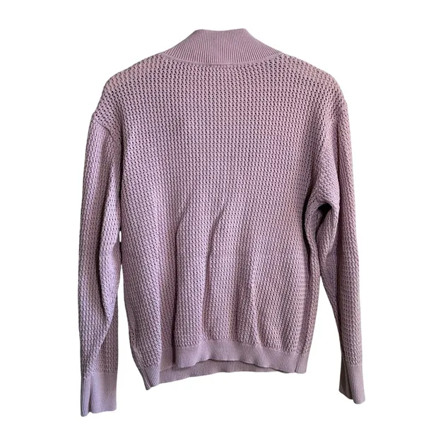 Varley Quarter Zip Knit Sweater Medium Pink Women Cotton Chevron Detail - Image 5