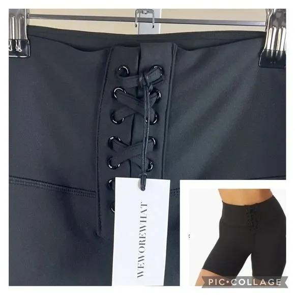 WeWoreWhat Lace Up High‎ Rise Biker Shorts Black Size Medium - Image 16